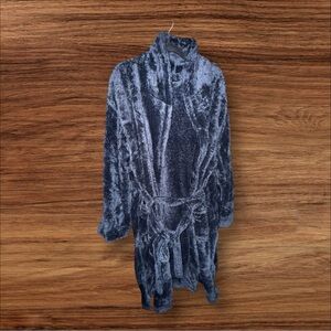 Pavilia Ultra Soft Plush Robe NWT Navy Light Blue Belted Lounge S/M